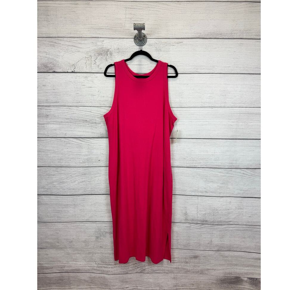 Terra & Sky Plus Size Pink Ribbed Sleeveless Midi Dress Size 2X